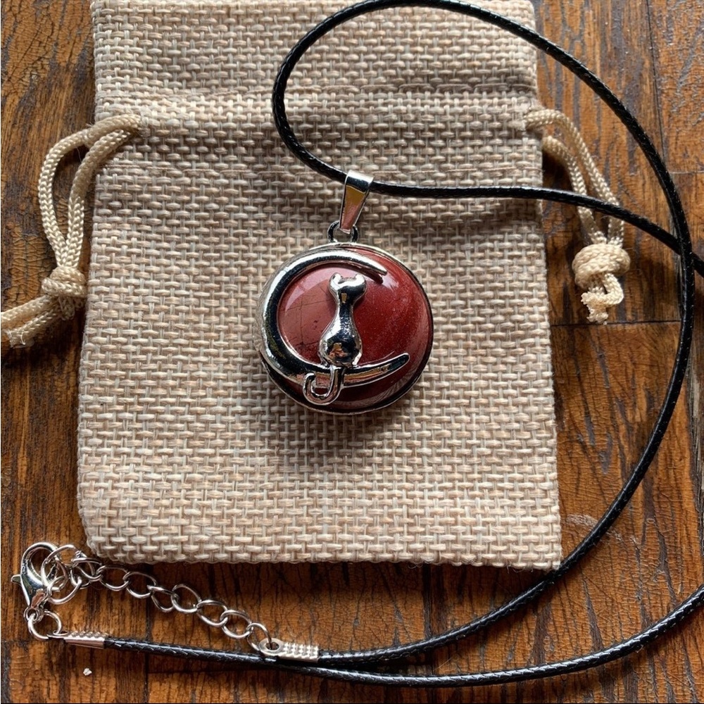 Crystal Cat Necklace | Kitty Cat Jewelry | Red Jasper Pendant | Teen Girl Gift